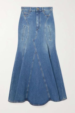 Burberry + Pleated Paneled Denim Maxi Skirt