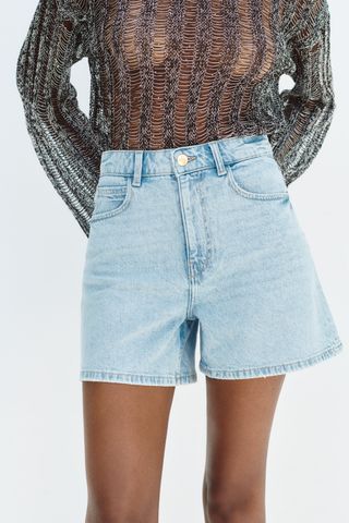 Zara + High-Waisted Mom-Fit Denim Shorts