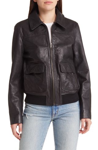 Treasure & Bond + Leather Jacket With Removable Faux Shearling Trim