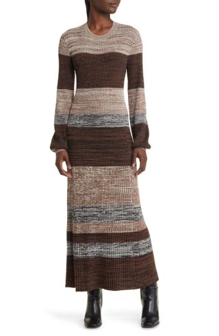 Treasure & Bond + Stripe Long Sleeve Rib Maxi Sweater Dress