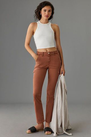 Paige + Jolie Mid-Rise Straight Cargo Jeans