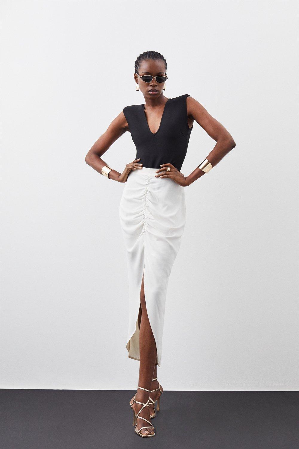 Karen Millen + Ruched Detailing Wove Midaxi Skirt
