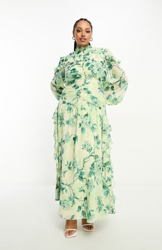 ASOS Design + Curve Floral Ruched Bodice Long Sleeve Maxi Dress