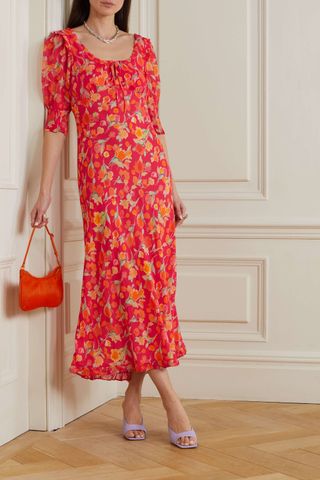 Rixo + Sathya Ruffled Floral-Print Georgette Midi Dress