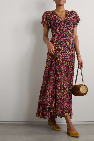 Rixo + Delicia Floral-Print Metallic Fil Coupé Chiffon Maxi Dress