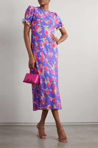 Rixo + Venice Lace-Trimmed Floral-Print Crepe De Chine Midi Dress