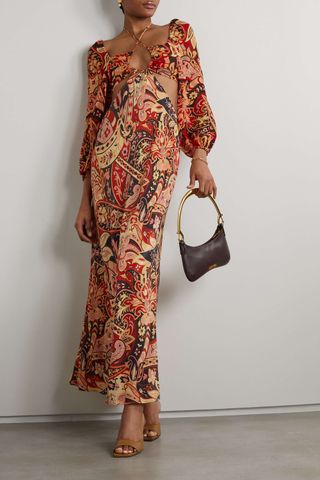 Rixo + Kamilla Cutout Paisley-Print Silk Crepe De Chine Maxi Dress