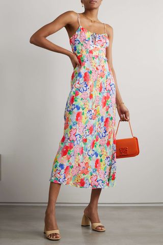 Rixo + Lanie Tie-Detailed Floral-Print Crepe De Chine Midi Dress