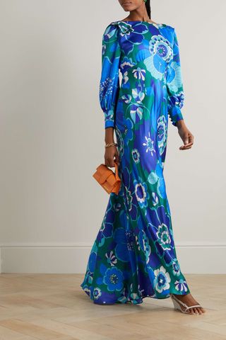 Rixo + Marni Open-Back Floral-Print Satin Maxi Dress