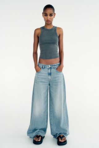 Zara + Mid-Rise Wide-Leg Jeans