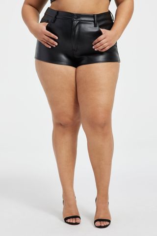 Good American + Faux Leather Micro Shorts