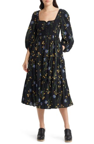 Madewell + Xiomara Floral Print Long Sleeve Cotton Dress