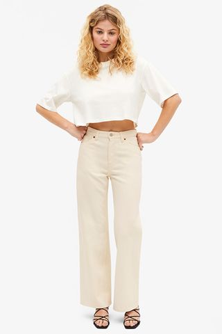 Monki + Yoko High Waist Wide Off-White Jeans
