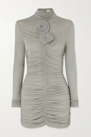 Magda Butrym + Appliquéd Ruched Stretch-Jersey Mini Dress