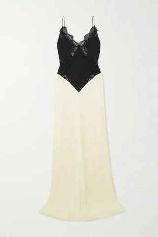 Victoria Beckham + Duchesse-Satin and Lace-Trimmed Jersey Maxi Dress