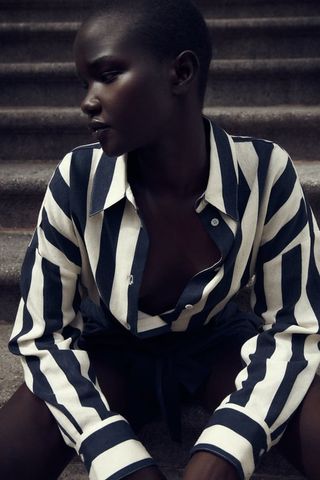 Zara + Striped Linen Blend Overshirt