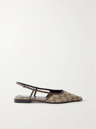 Gucci + Demi Leather-Trimmed Canvas-Jacquard Ballet Flats