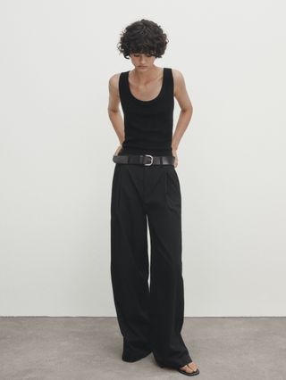 Massimo Dutti + Wide-leg Poplin Trousers