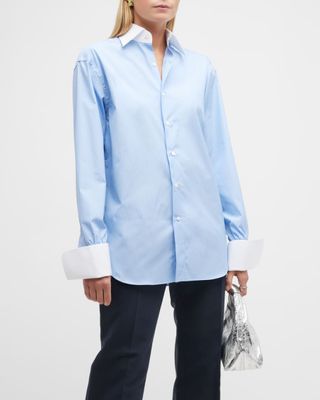 Woera + Pinstriped Button-Front Poplin Shirt