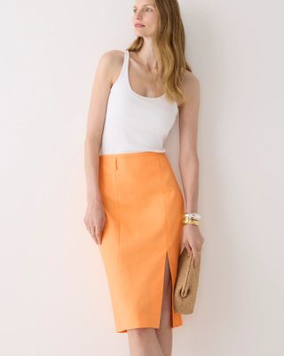 J.Crew + Stretch Linen-Blend Midi Pencil Skirt