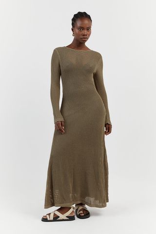 Dissh + Ophelia Moss Long Sleeve Crochet Maxi Dress