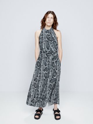 Raey + Snake Print Silk Halter Neck Dress