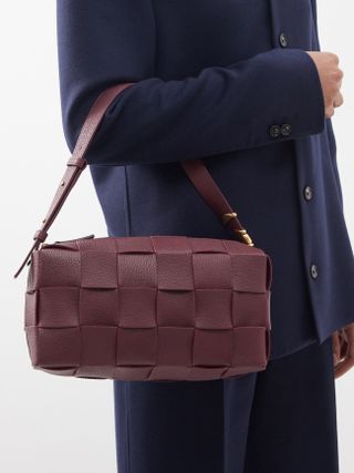 Bottega Veneta + Brick Cassette Intrecciato-Leather Shoulder Bag