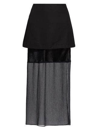 Helmut Lang + Sheer Knit & Twill Midi-Skirt
