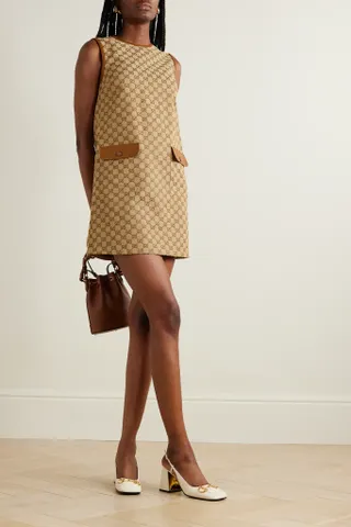 Gucci + Leather-Trimmed Cotton-Blend Canvas-Jacquard Mini Dress