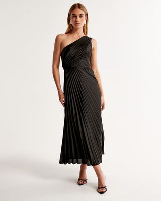 Abercrombie & Fitch + One-Shoulder Pleated Maxi Dress