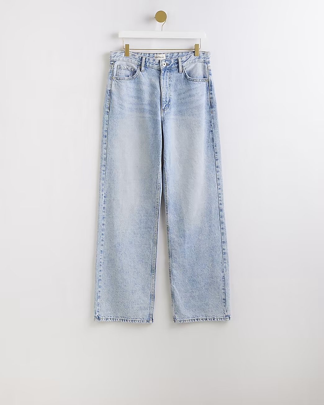 River Island + Blue High Waisted Relaxed Straight Leg Jeans