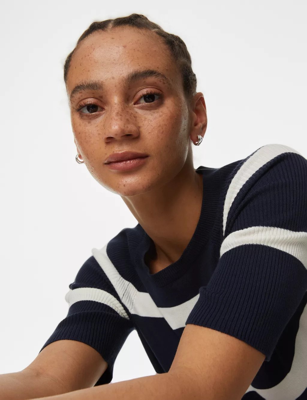 M&S Collection + Cotton Rich Striped Ribbed Knitted Top