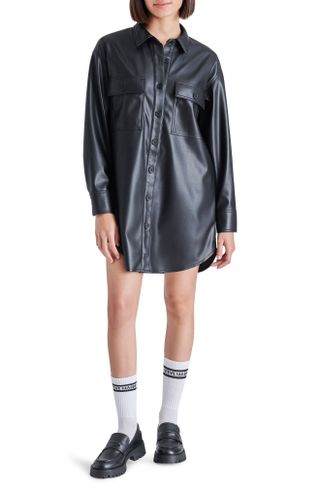 Steve Madden + Oversize Faux Leather Mini Shirtdress
