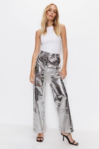 Warehouse + Croc Faux Leather Straight Leg Trousers