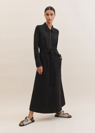 Me+Em + Ponte Long Sleeve Shirt Collar Maxi Dress + Belt