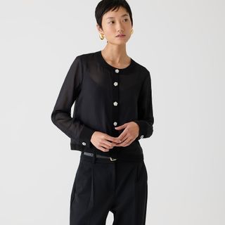 J.Crew + Sheer Button-Up Shirt with Jewel Buttons
