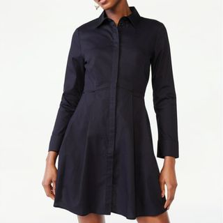 Scoop + Long Sleeve Fit and Flare Poplin Short Shirt Dress