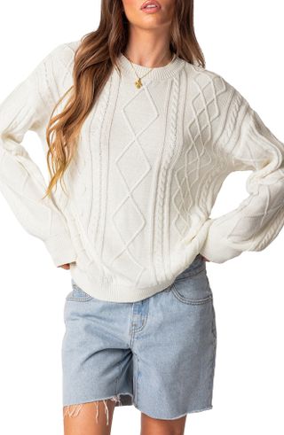 Edikted + Jessy Oversize Cotton Cable Stitch Sweater