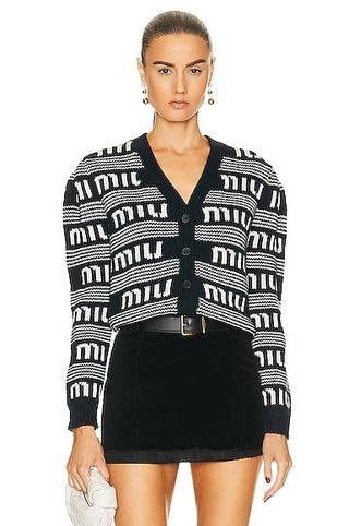 Miu Miu + Logo Long-Sleeve Cashmere Cardigan