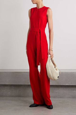 Adam Lippes + Belted Wool-Crepe Jumpsuit