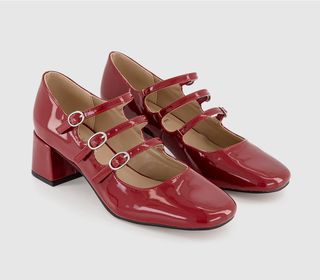 Office + Marvel Triple Strap Mary Jane Block Heels Red Patent