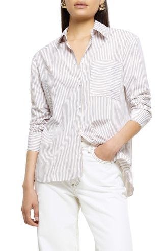 River Island + Stripe Poplin Button-Up Shirt