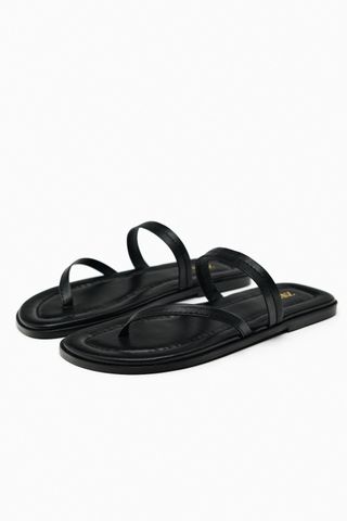 Zara + Asymmetrical Leather Slide Sandals