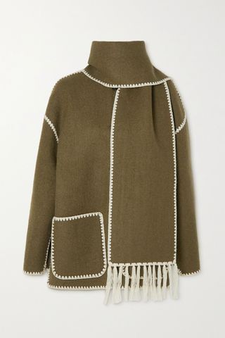 Toteme + Draped Fringed Wool-Blend Jacket in Green