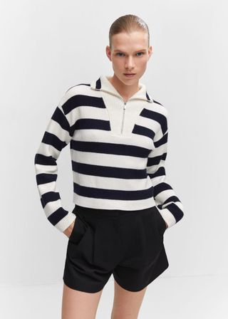 Mango + Striped Sweater With Zipper