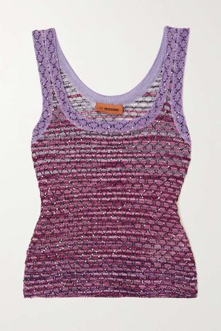 Missoni + Sequin-Embellished Embroidered Striped Crochet-Knit Tank Top
