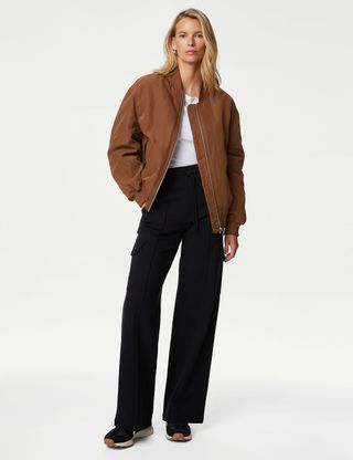 M&S Collection + Padded Bomber Jacket in Toffee