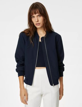 M&S Collection + Relaxed Bomber Jacket in Dark Navy