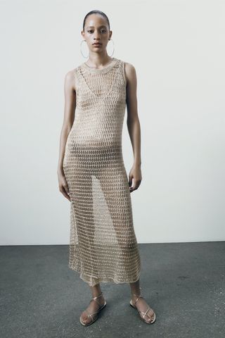 Zara + Metallic Mesh Knit Dress