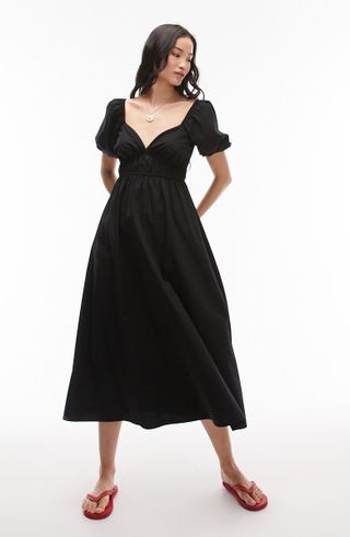 Topshop + Smocked Puff Sleeve Poplin Maxi Dress